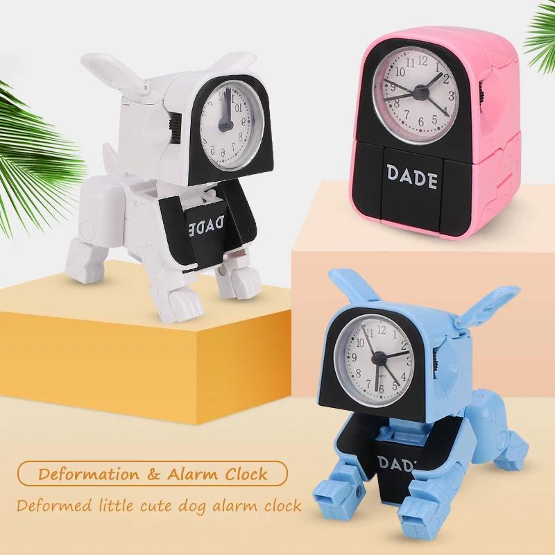 Детские милые деформационные часы-будильник с изображением собаки, мультяшный робот-будильник, детские цифровые настольные часы, забавные игрушки, подарок на день рождения, Рождество