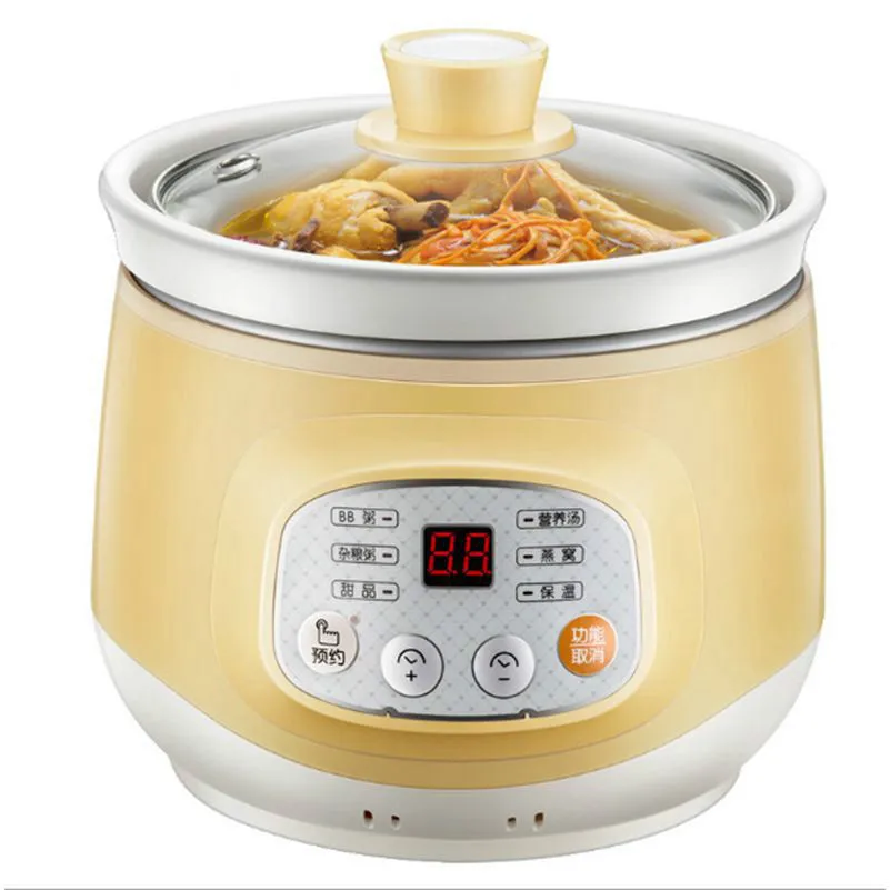 

Household Electric Smart Slow Cooker White Porcelain Porridge Soup stewing machine mini Timer Control baby food steamer 1L