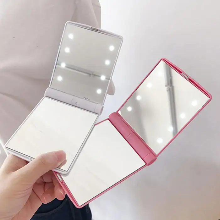 Дамское косметическое зеркало открывающееся портативное компактное светодиодное зеркало карманное женское модное складное косметическое зеркало с светодиодный светильник