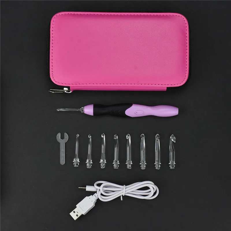 

KOKNIT Crochet Hook Light Rechargeable 9 Size Plastic USB LED Knitting Needle Weave Sewing Craft Tool