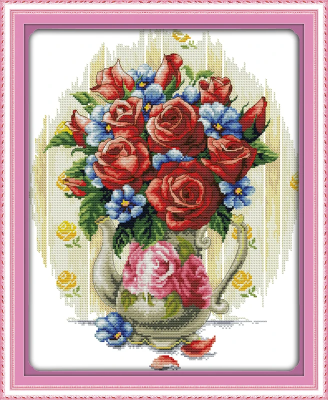 Everlasting love Rose ваза(3) китайские наборы для вышивки крестом экологический хлопок прозрачный штамп 11CT 14CT DIY подарок Рождественское украшение