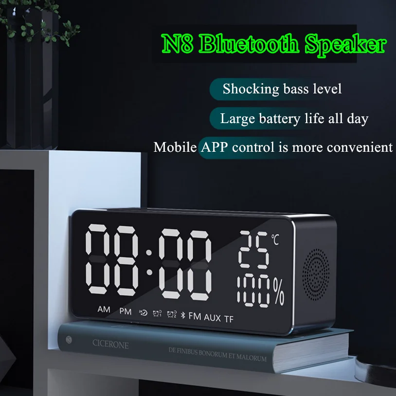 

2019 new N8 Bluetooth audio APP small program touch alarm speaker Temperature display subwoofer speaker TF FM 4000 mAh