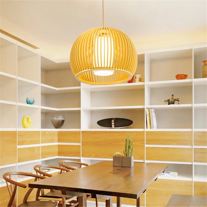 

Wooden Log Pendent Lights Bamboo Woven Lanterns Rattan Hanglamp Southeast Asian Restaurant Corridor Dining Room Light Fixtures