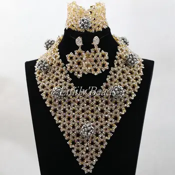 

2016 Latest African Women Jewelry Set Nigerian Wedding Beads Necklace Set Costume Jewelry Set Free Shipping ALJ492