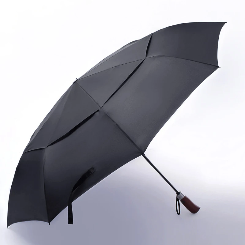 Стиль, двойной слой, большой, благородный автоматический зонт, мужской, креативный, твердая деревянная ручка, бизнес стиль, модный зонт для женщин - Цвет: BLACK