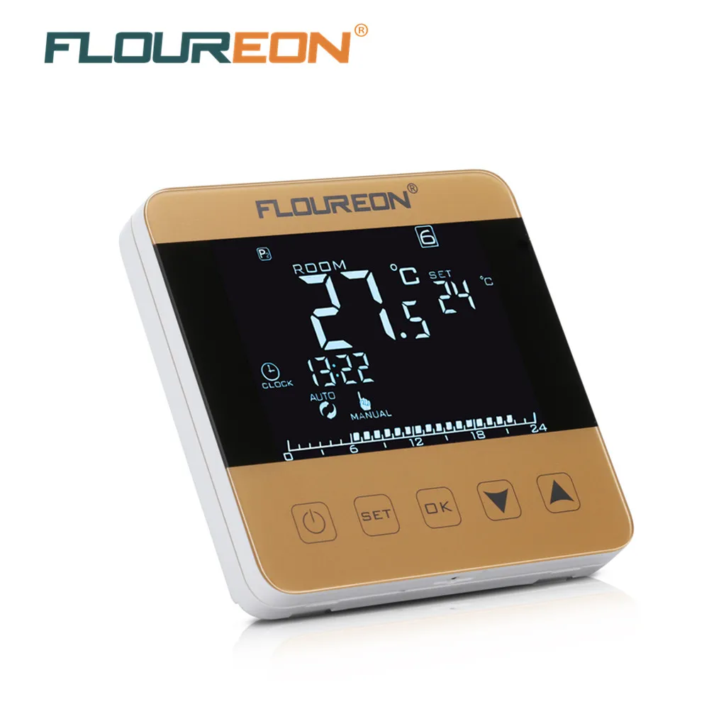 Floureon Hy08we 3 Electric Heating Thermostat Touch Screen Heating Lcd Thermostat 6 Period