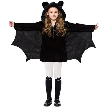 

New Design Child Cosplay Batman Cute Bat Costume Kids Halloween Costumes For Girls Black Jumpsuit Connect Wings Cosplay Batman