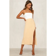 Женские юбки повседневные с разрезом и высокой талией белые юбки абрикосового цвета офисные женские летние резинка на талии однотонные юбки Femme Vestidos