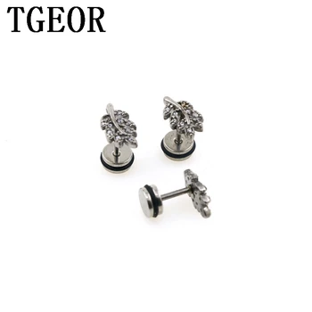 

free shipping new arrival illusion cheaters 20pcs Stainless Steel leaf gem CZ cubic zircon ear piercing fake plugs
