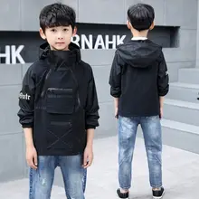 INS/Лидер продаж, уличные куртки для мальчиков 4-13 лет, детское однотонное классическое пальто с капюшоном и двойной застежкой-молнией и карманом на груди