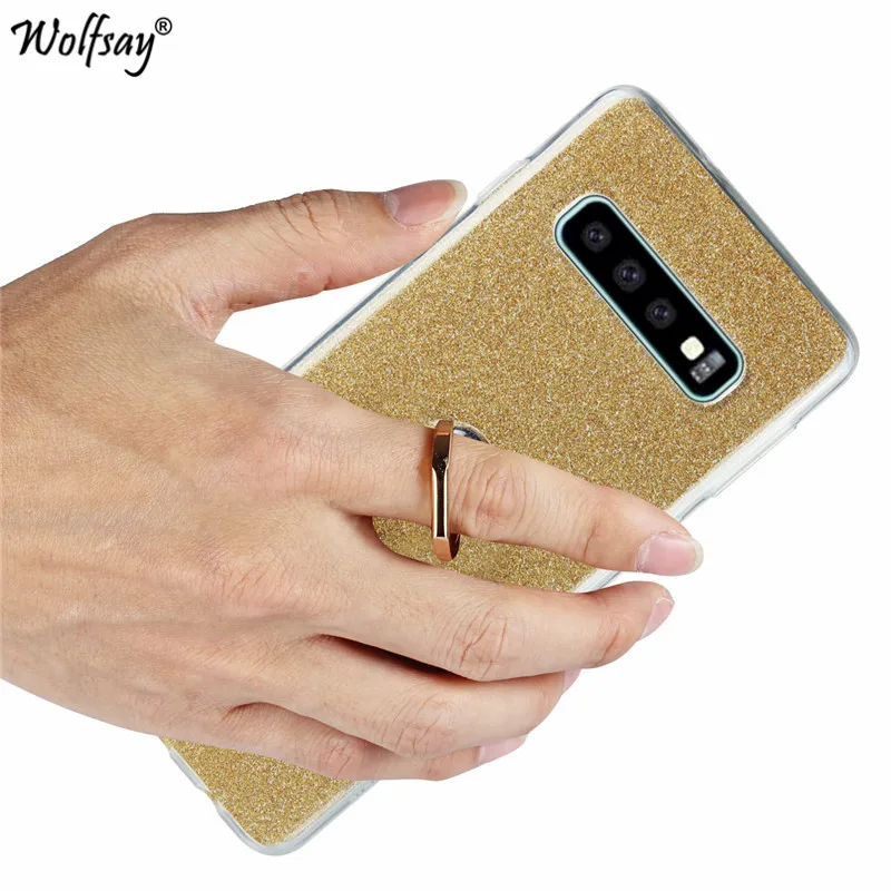 

Luxury Bling Glitter Case For Samsung Galaxy S10 Back Cover Soft TPU Ring Holder Phone Case For Samsung Galaxy S10 Shell Fundas