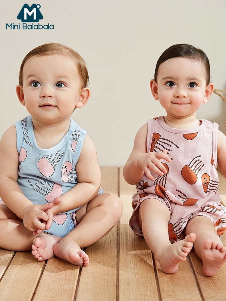 

Mini balabalaBaby girls and boys rompers onesies 2019 summer new baby cotton floral sleeveless jumpsuit top grade