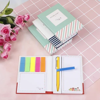 

1pc Notebook With Pen Hardcover Sticky Combination Trivial Book Diary Notepad Memo Pad Random Style Office School