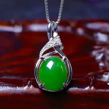 

Hetian Biyu Silver Inlay Pendant One Touch Green Pendant j20#