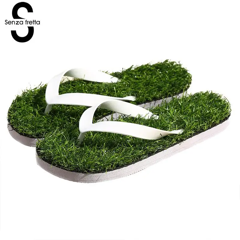 melhor Senza Fretta Sapatas Das Mulheres Verão Flip Flops Gramado Simulação Personalidade Das Mulheres Flip Flops Flip Flops Macio Sapatos Casa Plus Size