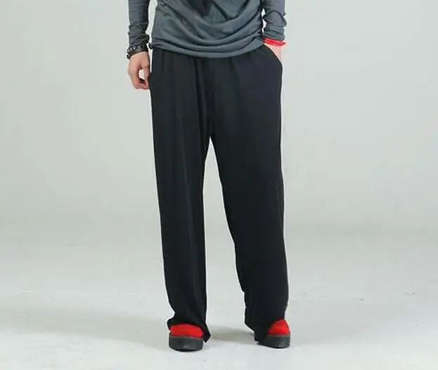 27-44 г. Весенние мужские новые модные свободные широкие брюки больших размеров - Цвет: Черный