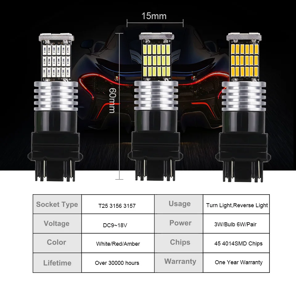 ANMINGPU 2x сигнальная лампа 3157 светодиодные лампы P27W P27/7 W Led T25 3156 Canbus для авто сигнала поворота Стоп-сигнал обратный светильник Янтарный 12V