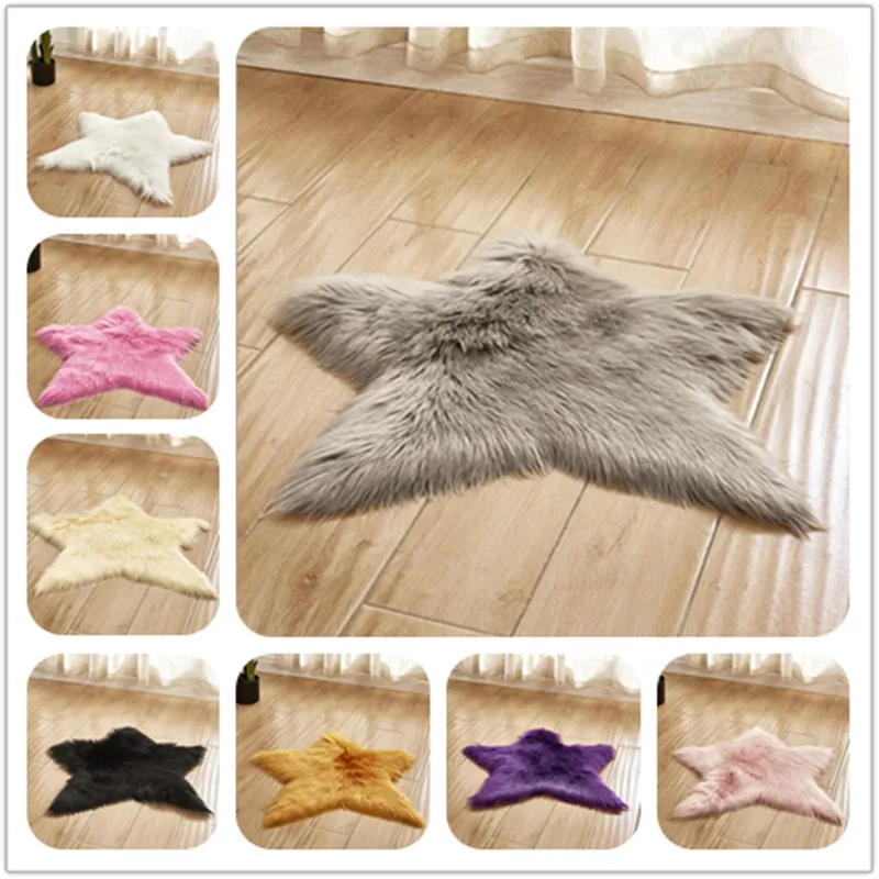 

Soft Shaggy Carpet 16 Colors Five-Pointed Star Shape Fur Area Rugs Artificial Wool Sheepskin Baby Room Bedroom Long Hairy Rugs