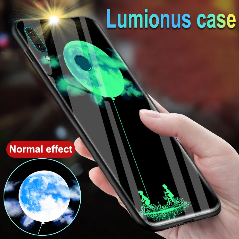 

Luminous Glass Case For Huawei Y6 Prime / Y6 2018 Luxury Night Glowing Back Cover Case For Huawei Y5 Prime Y9 2018 / Y9 2019