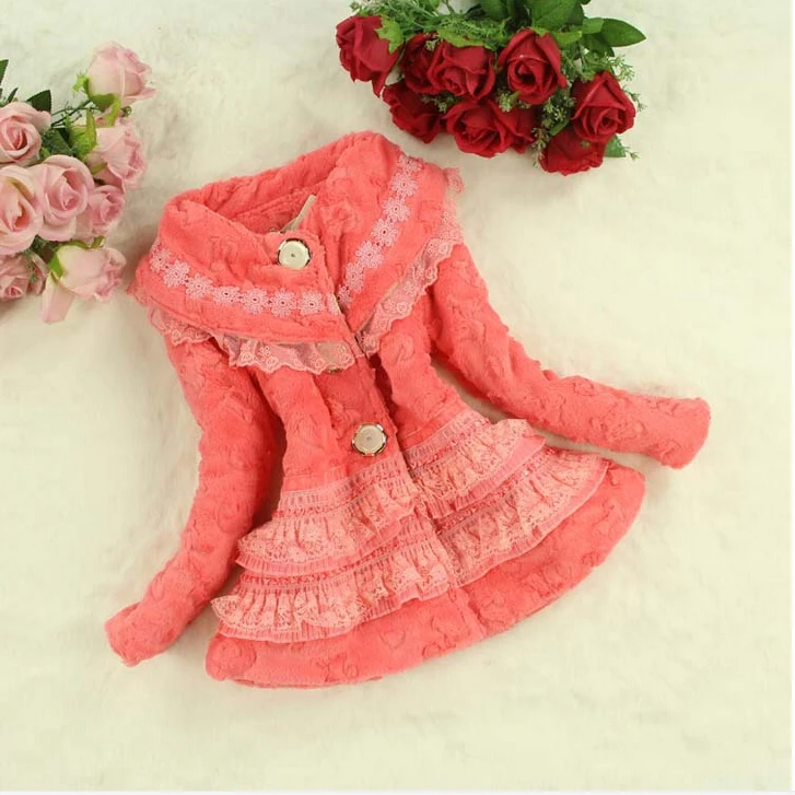 2016 High Quality Girl Outfits Fashion Girls Coat Faux Fur Fleece Kids Winter Coats nylon lace