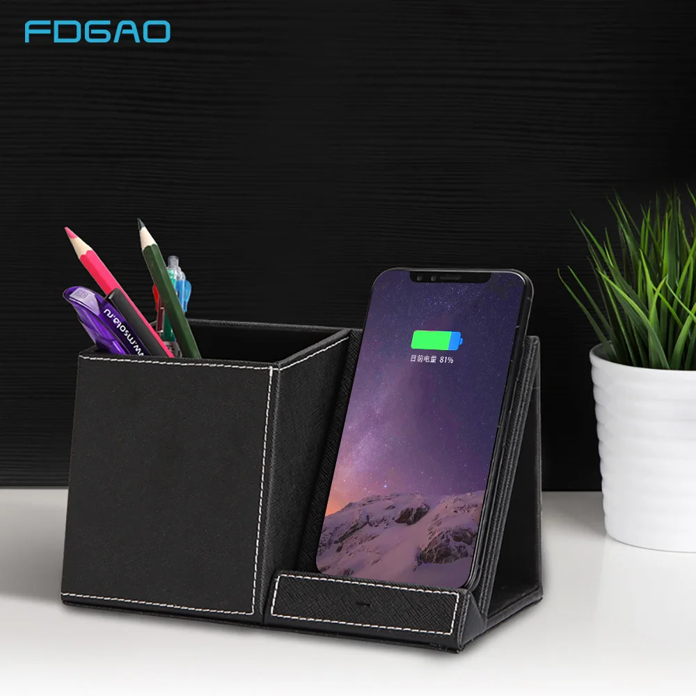 

Qi Wireless Charger Desk Organizer 10W Wireless Charging Station for iPhone XS XR X 8 Plus Samsung S8 S9 S10 Note 9 Pen Holder