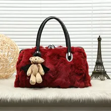 Free Shipping Newest Handbag High Quality Rabbit Fur Shoulder Bag Solid Hasp Crossbody Bag Vintage Fashion Shopping Bag for Lady