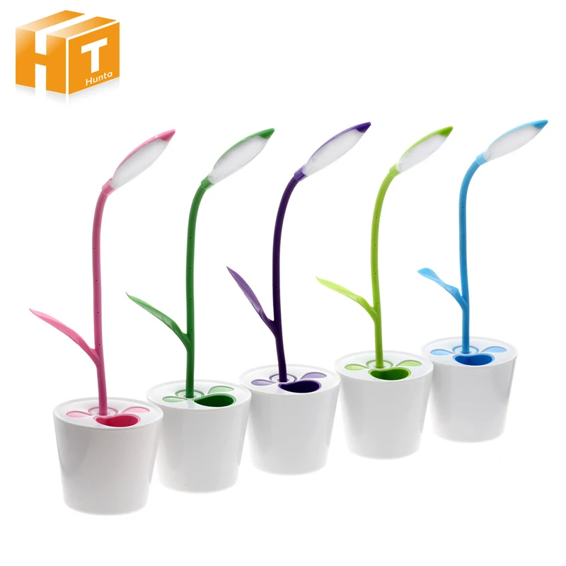 LED Desk Table Lamp Sapling With Pen Container USB Rechargeable Touch