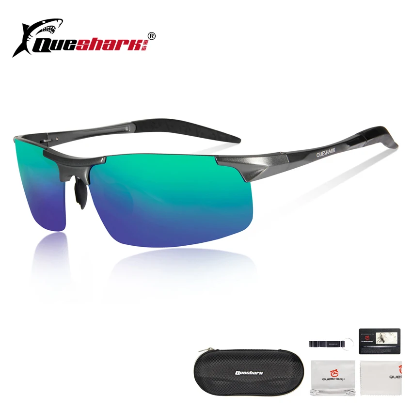 

QUESHARK Magnesium Aluminum Polarized Fishing Sunglasses Metal Frame Uv400 Sports Driving Angling Glasses Fishing Eyewear