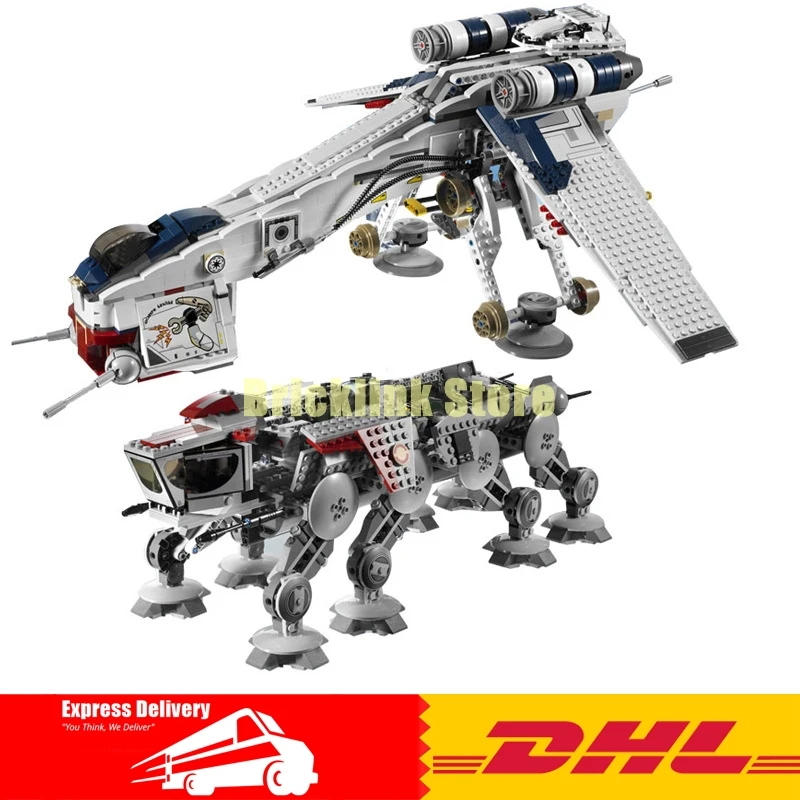 

IN STOCK LEPIN 05053 Star 1788pcs Republic wars Dropship with AT- Walker OT Model Building blocks Bricks 10195 Toy Gift