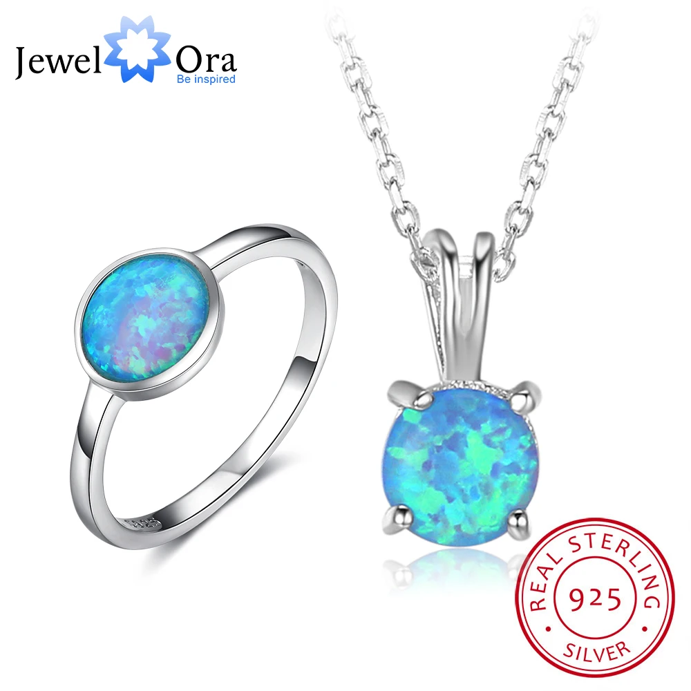 

Round Opal Stone Jewelry Sets 925 Sterling Silver Ring & Necklace Fashion Accessorise Best Gift For Women (JewelOra JS100605)