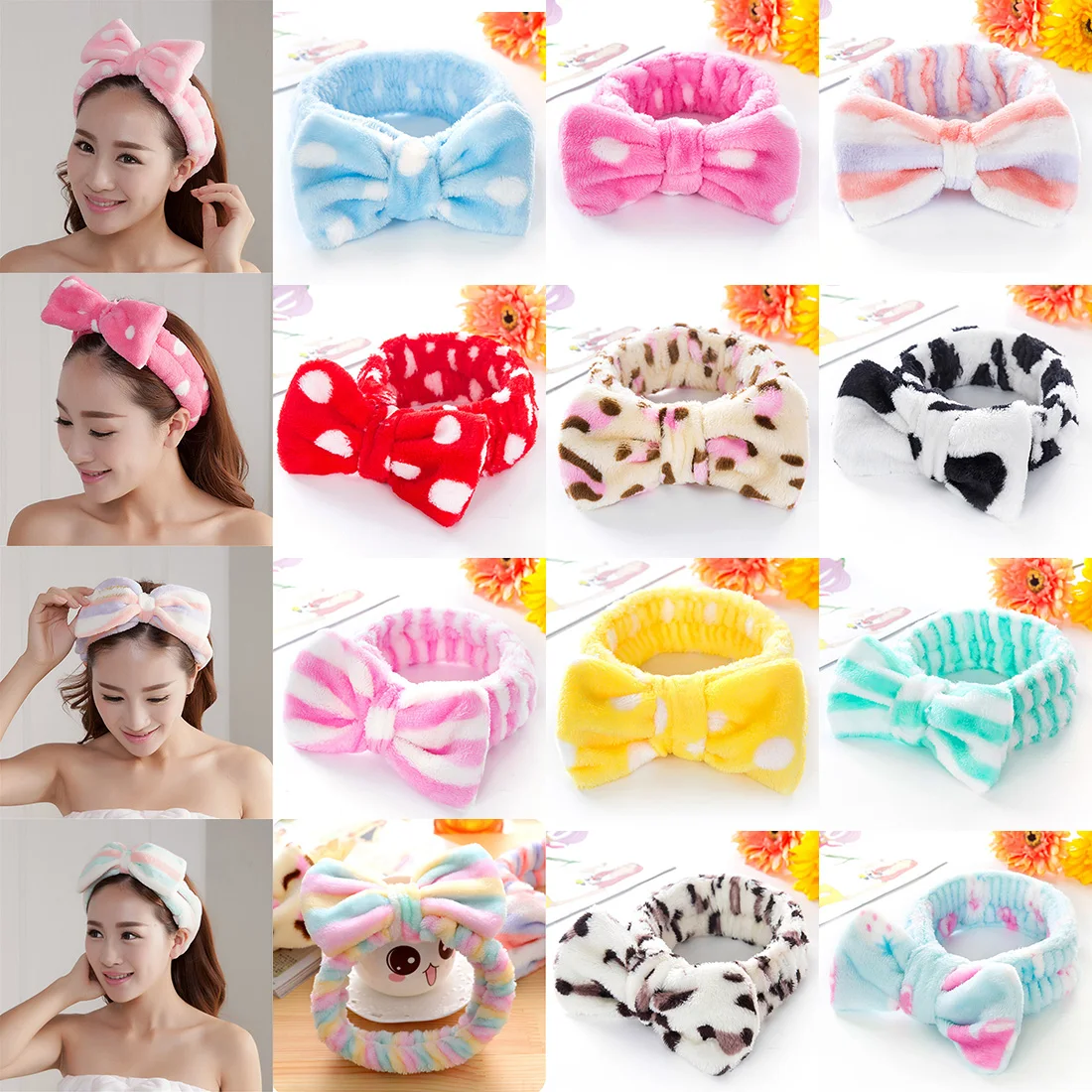 

2019 New Coral Velvet Big Bow Polka Dot Striped Leopard Headband Soft Makeup Shower Washing Elastic Hair Bands Hair Accessories