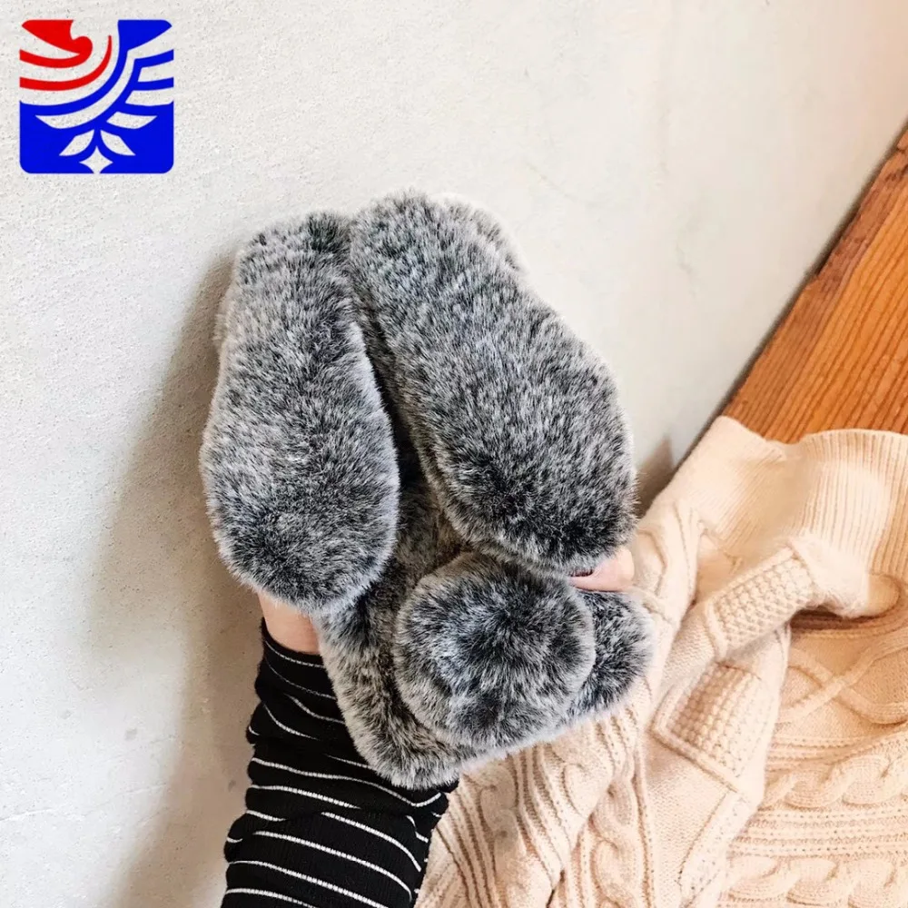 PEIPENG 3D Cute animal rabbit Hairy Warm Fur phone case For iPhone 7 Plus Silicone Case For iPhone X XS Mas 8 7 6 6s Plus XR lifeproof case iphone 8