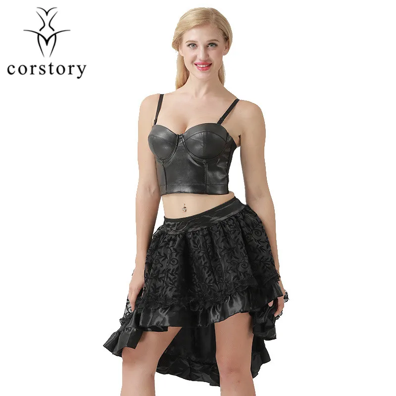 Corstory черный корсет из искусственной кожи в стиле стимпанк, бюстгальтер для женщин, милое бюстье, сексуальное для вечеринок, Одежда для танцев, плюс размер, готический кроп Топы 6XL