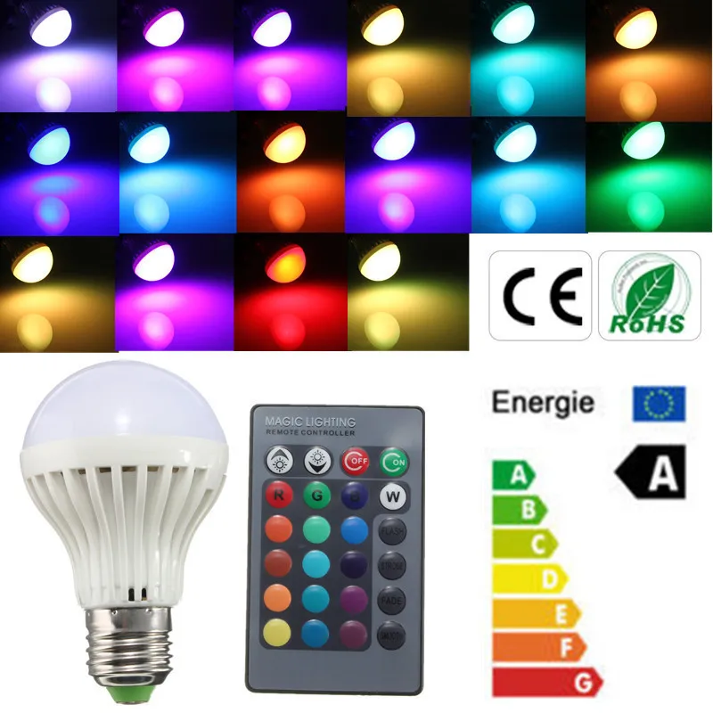 RGB Светодиодная лампа e27 5 Вт AC85-265V 16 Цвет Изменение Party Главная лампы с 24 ключевых ИК-пульт дистанционного управления