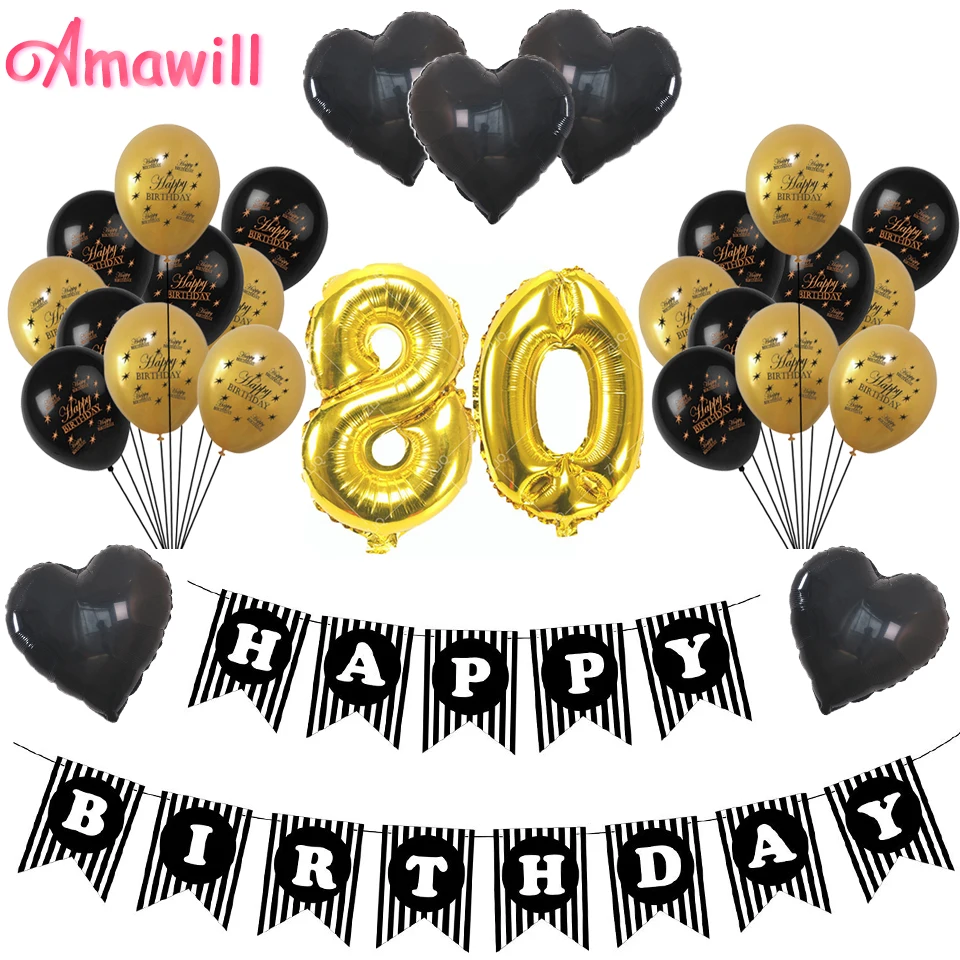 Amawill 80th Birthday Decoration Kit Black Happy Birthday Banner Heart amawill-80th-birthday-decoration-kit-black-happy-birthday-banner-heart