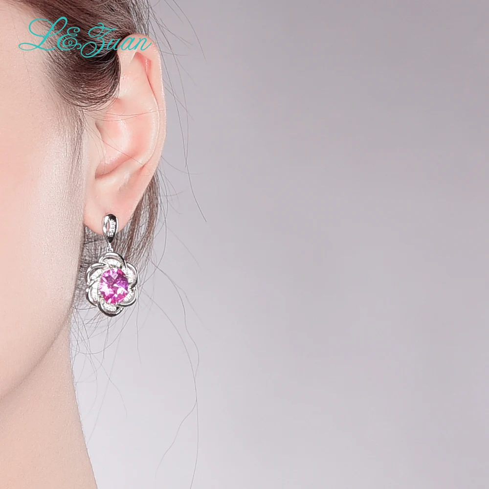 

L&zuan 925 Sterling Silver Drop Earrings 10.42ct Pink Stone Romantic Luxury Earrings Fine jewelry For Women