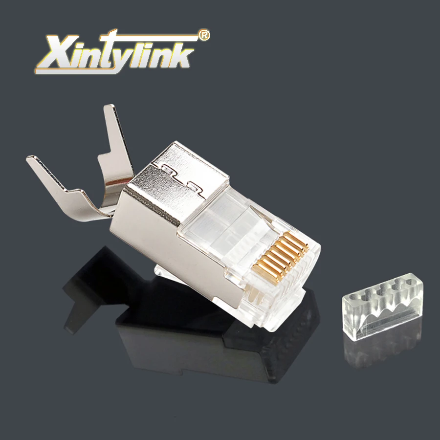 Najtaniej Xintylink rj45 kabel ethernet złącze RJ 45 wtyczka cat7 cat6a sieć mężczyzna 8P8C stp jack pozłacane 50u ekranowany konektor 1.5mm