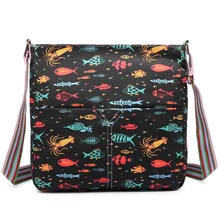 2016 Ladies girl cute fish print shoulder bag A4 notebook messenger bags canvas bags satchel school bags 5 kinds of color