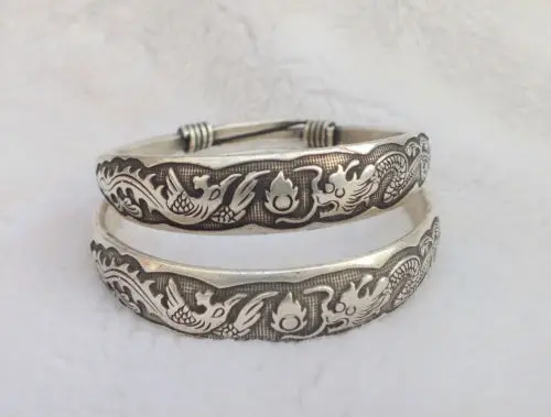 

HOT Stunning Tibet Silver Dragon Phoenix Men's Bracelet AAAAAAAA Free shipping