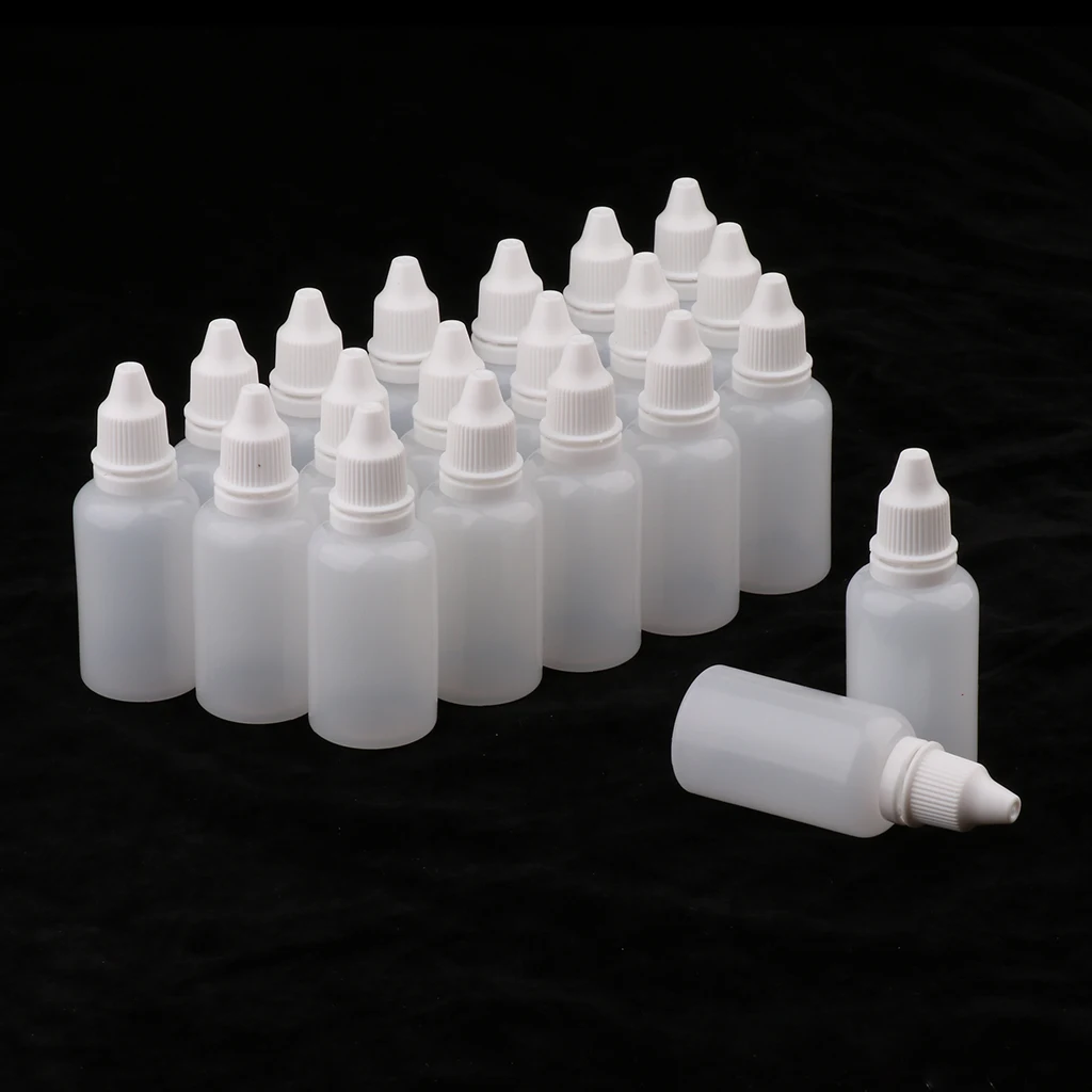 20Pcs 30ML Empty Refillable Plastic Squeezable Dropper Bottle Portable Eye Liquid Essential Oil Container Vials with Screw Cap
