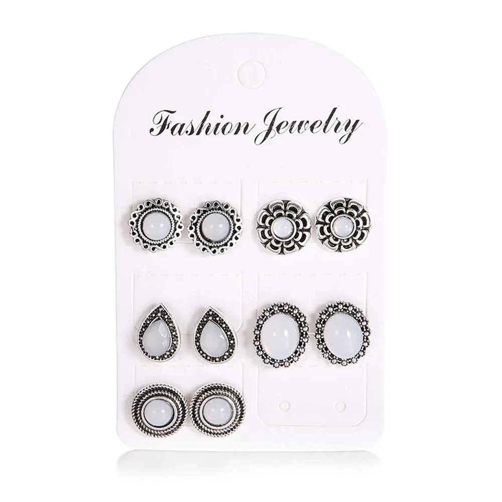 

OTOKY 2018 New 1Set/5Pieces Jewelry Vintage Alloy Silver Bohemia Color Shape Stud Earrings For Gift Dropshipping May29