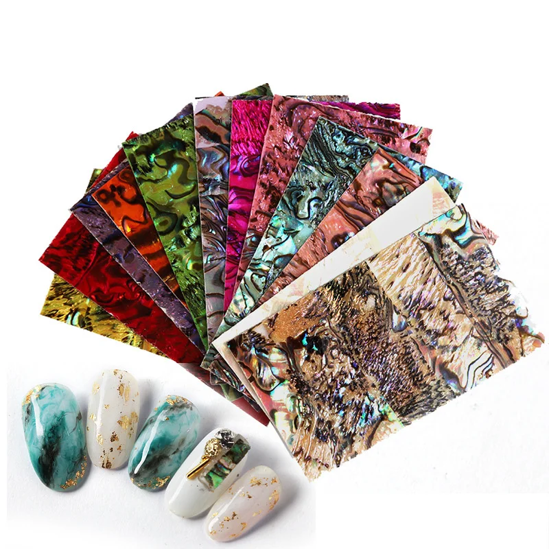 

1Sheet Nail Art Sticker Adhesive Broken Gradient Mermaid Shell Abalone Flakes 3d Nails Tips Manicure UV Gel Polish DIY Decal New