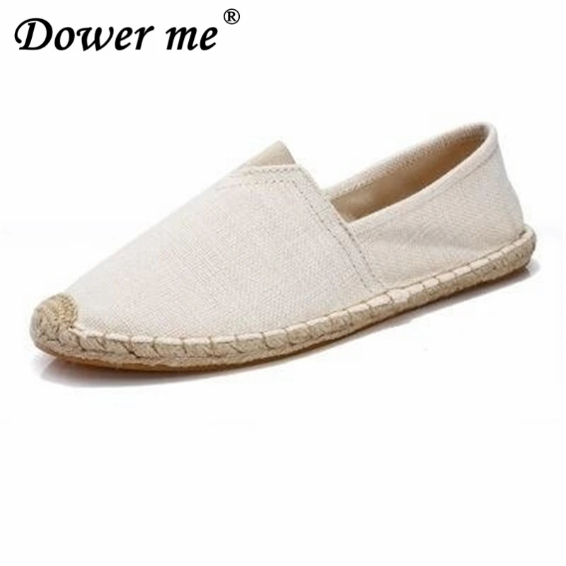 

BIG Size 45 Male Shallow mouth Breathable Espadrilles Flats Solid Moccasins Men Flat bottom Linen cloth Non-slip Fisherman Shoes