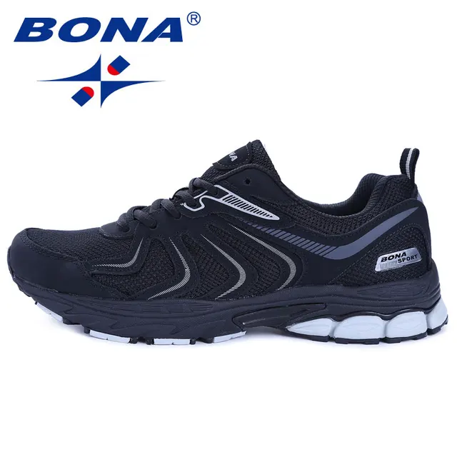 BONA New Arrival Hot Style Men Running Shoes Lace Up Breathable Comfortable Sneakers Outdoor Walking Footwear Men Free Shipping Black White