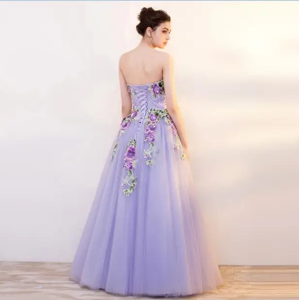 Purple Evening Dress Long Top Lace With Embroidery Tulle Robe De Soiree Longue Suknie Wieczorowe