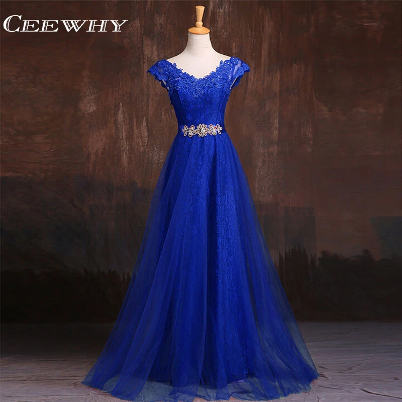 CEEWHY Burgundy Appliques Lace Evening Dresses Long Prom