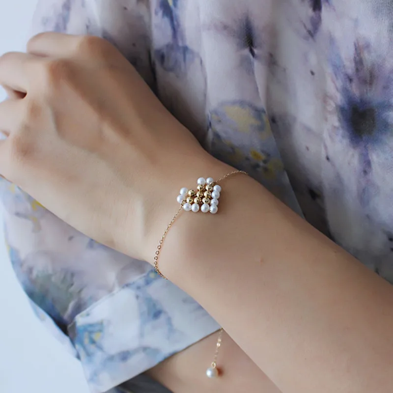 

WKOUD EAM Jewelry / 2019 New Fashion Temperament Freshwater Pearl Weave Heart Bracelet Women's Accessories S#Z10708