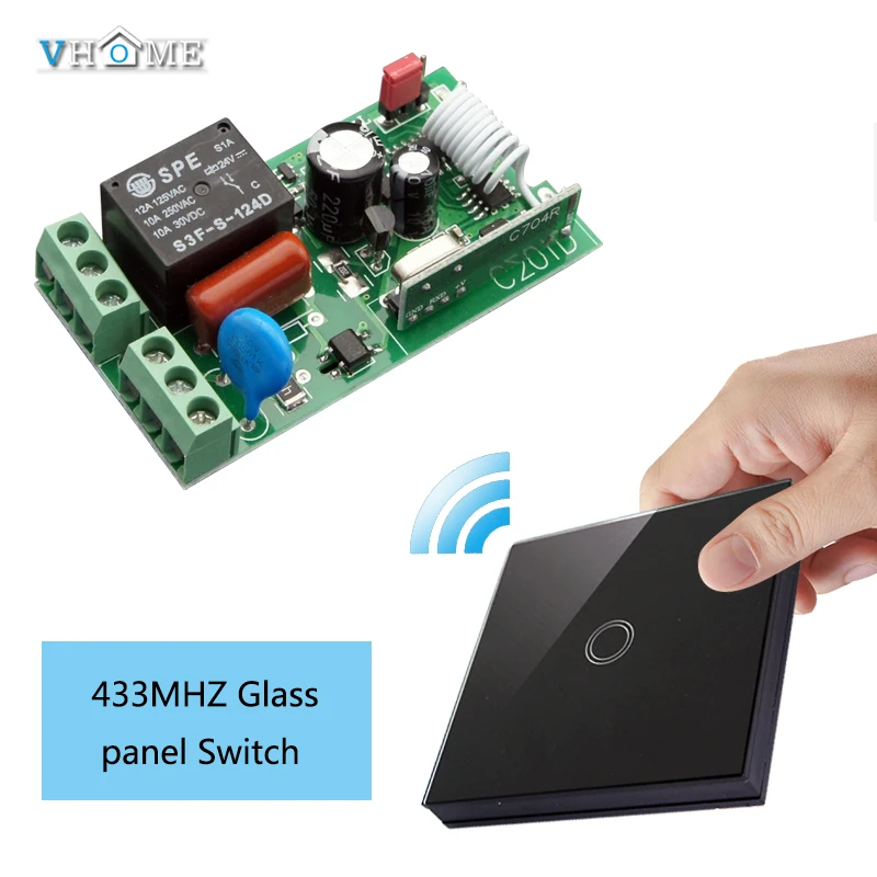 Vhome беспроводная 1 Кнопка 433 МГц настенная панель Переключатель форма передатчик пульт дистанционного управления+ приемник для спальни потолочные светильники настенные лампы