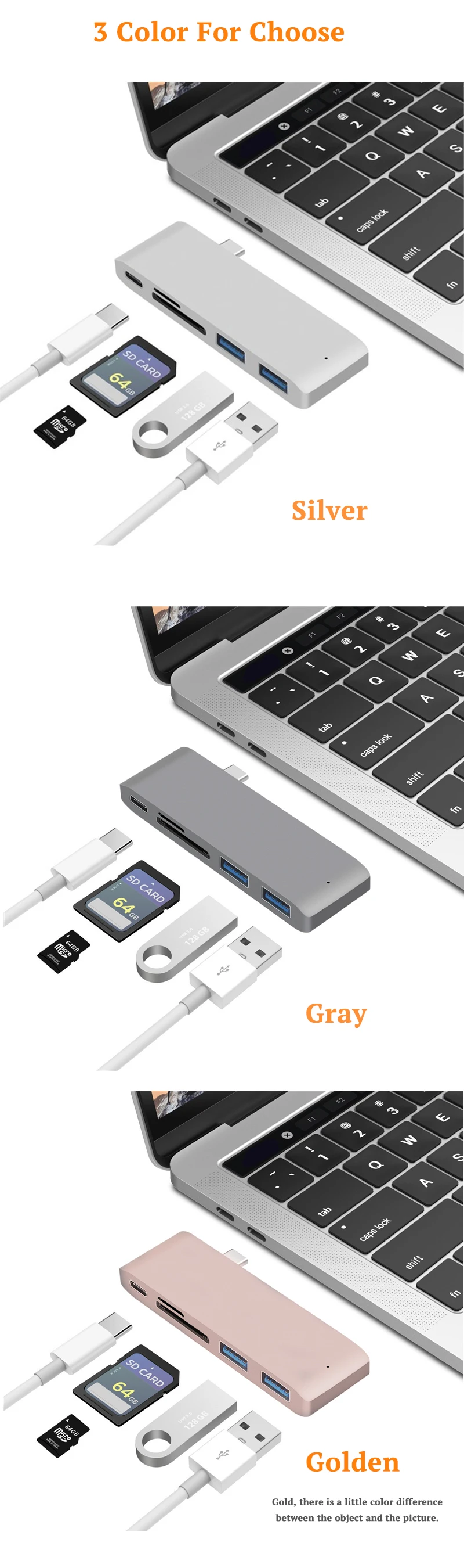 5 IN 1 USB Type C Multi USB C HUB For MacBook Air hab USB C To USB 3.0 PD Charge TF SD Card Slot USB Splitter Dock For Laptop