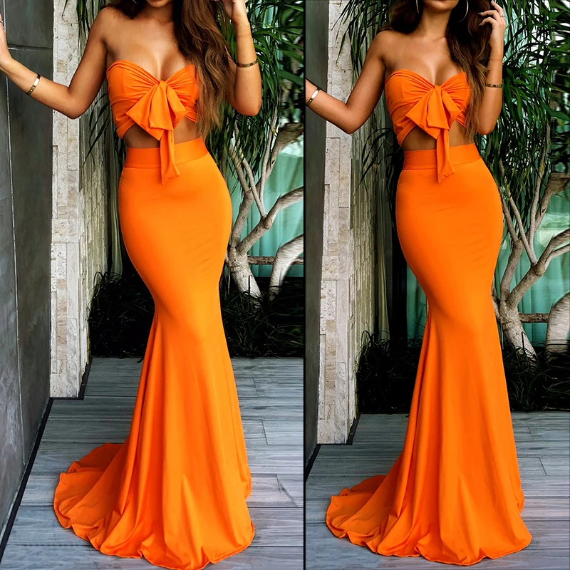 

Summer Women Ladies Sexy Off Shoulder Bandage Tube Top + Long Maxi Skirt S-XL